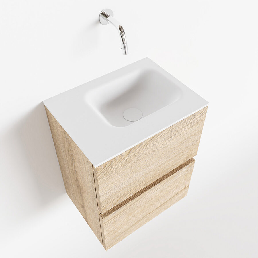 MONDIAZ ADA 40cm toiletmeubel washed oak. LEX wastafel talc positie links. Zonder kraangat - Afbeelding 4