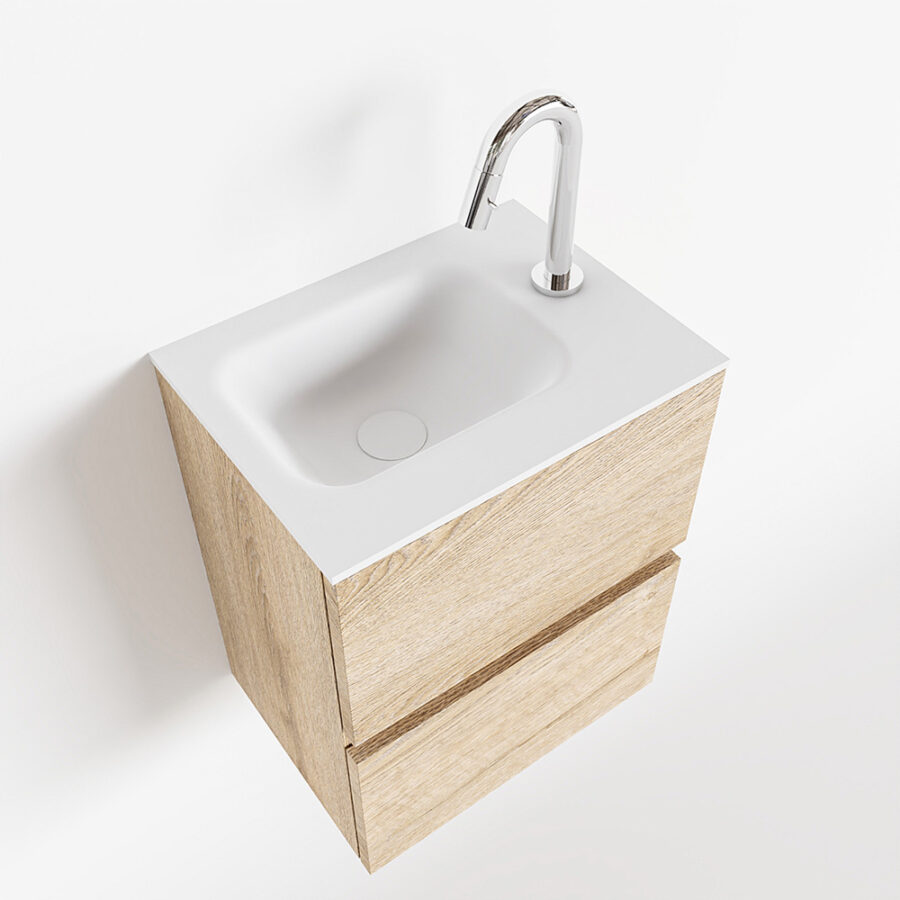 MONDIAZ ADA 40cm toiletmeubel washed oak. LEX wastafel talc positie rechts. Met 1 kraangat - Afbeelding 4