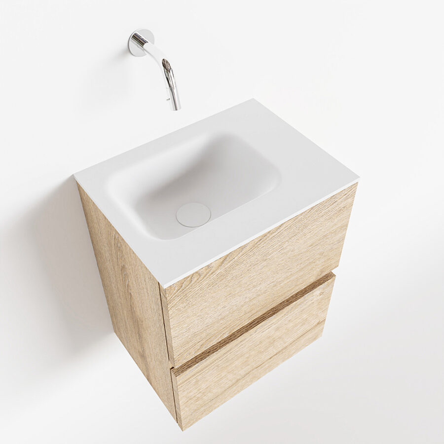 MONDIAZ ADA 40cm toiletmeubel washed oak. LEX wastafel talc positie rechts. Zonder kraangat - Afbeelding 4