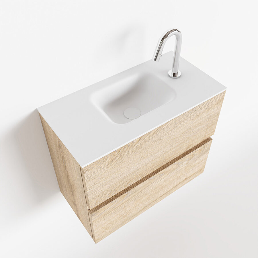 MONDIAZ ADA 60cm toiletmeubel washed oak. LEX wastafel talc positie midden. Met 1 kraangat - Afbeelding 4