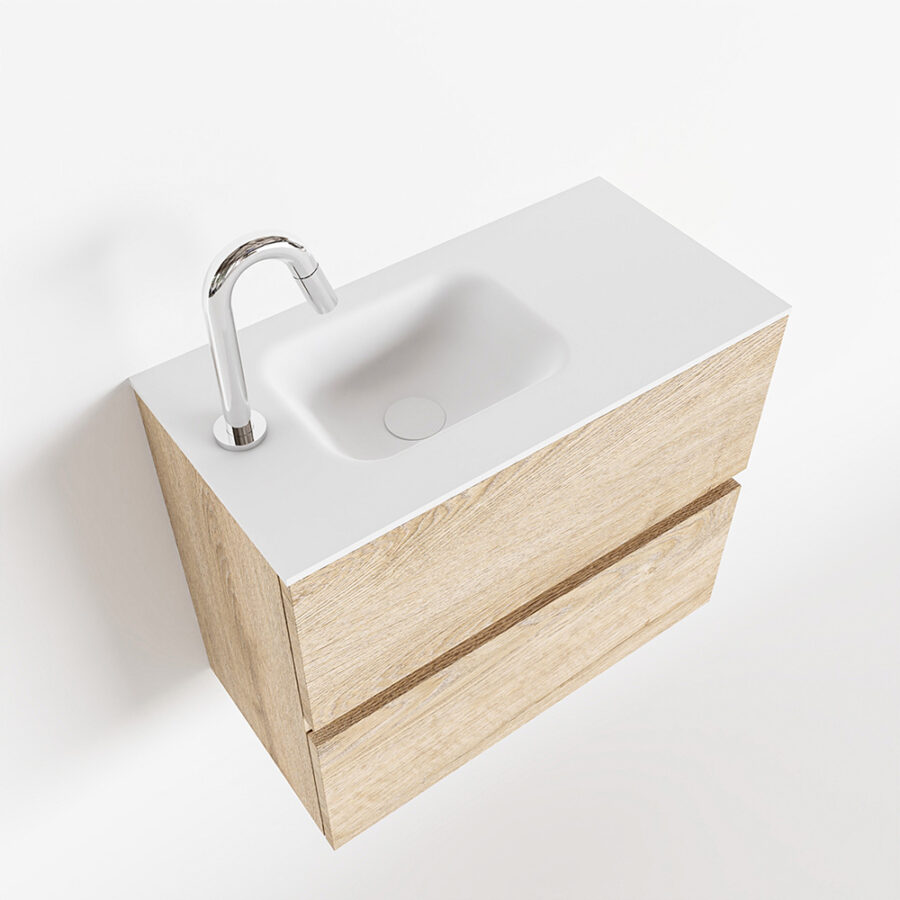 MONDIAZ ADA 60cm toiletmeubel washed oak. LEX wastafel talc positie links. Met 1 kraangat - Afbeelding 4