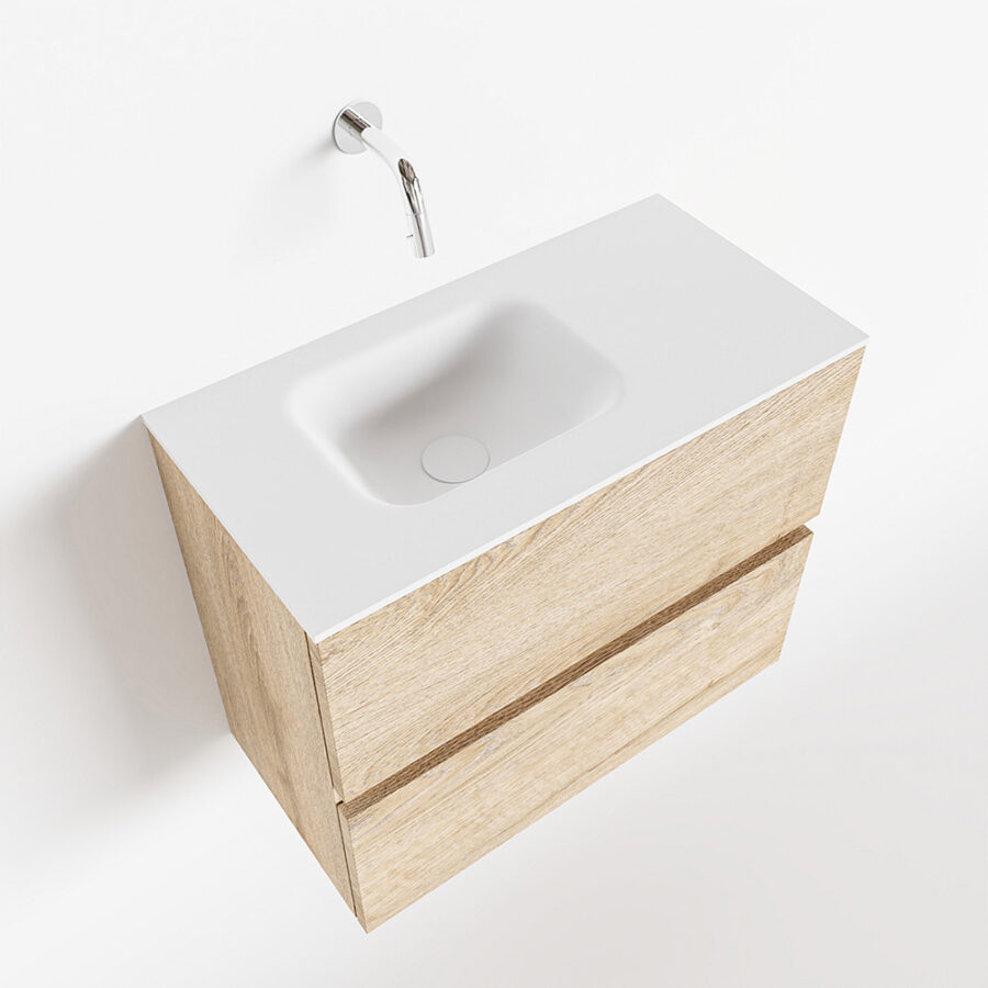 MONDIAZ ADA 60cm toiletmeubel washed oak. LEX wastafel talc positie links. Zonder kraangat - Afbeelding 4