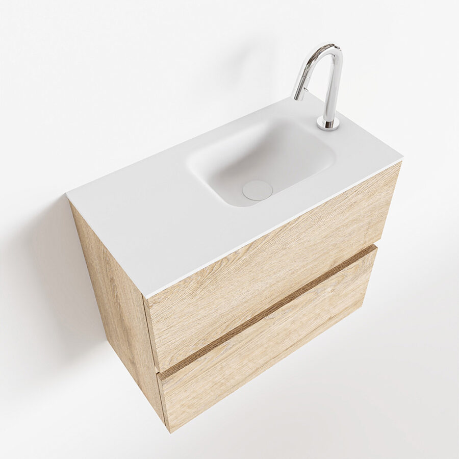 MONDIAZ ADA 60cm toiletmeubel washed oak. LEX wastafel talc positie rechts. Met 1 kraangat - Afbeelding 4