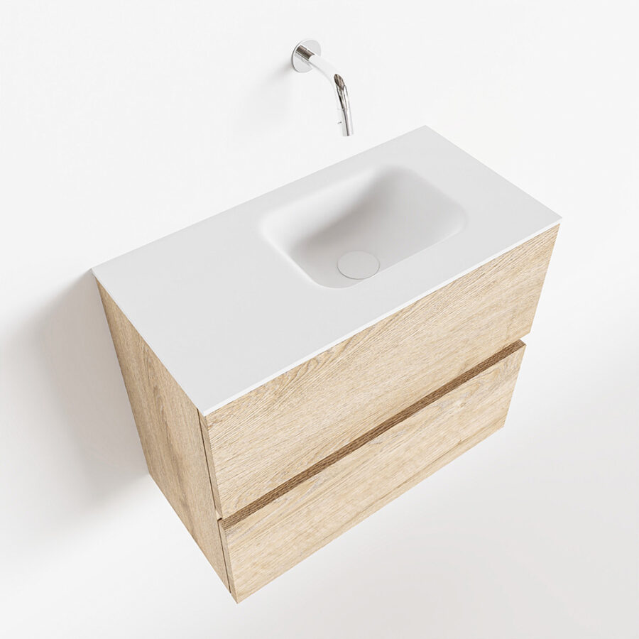 MONDIAZ ADA 60cm toiletmeubel washed oak. LEX wastafel talc positie rechts. Zonder kraangat - Afbeelding 4