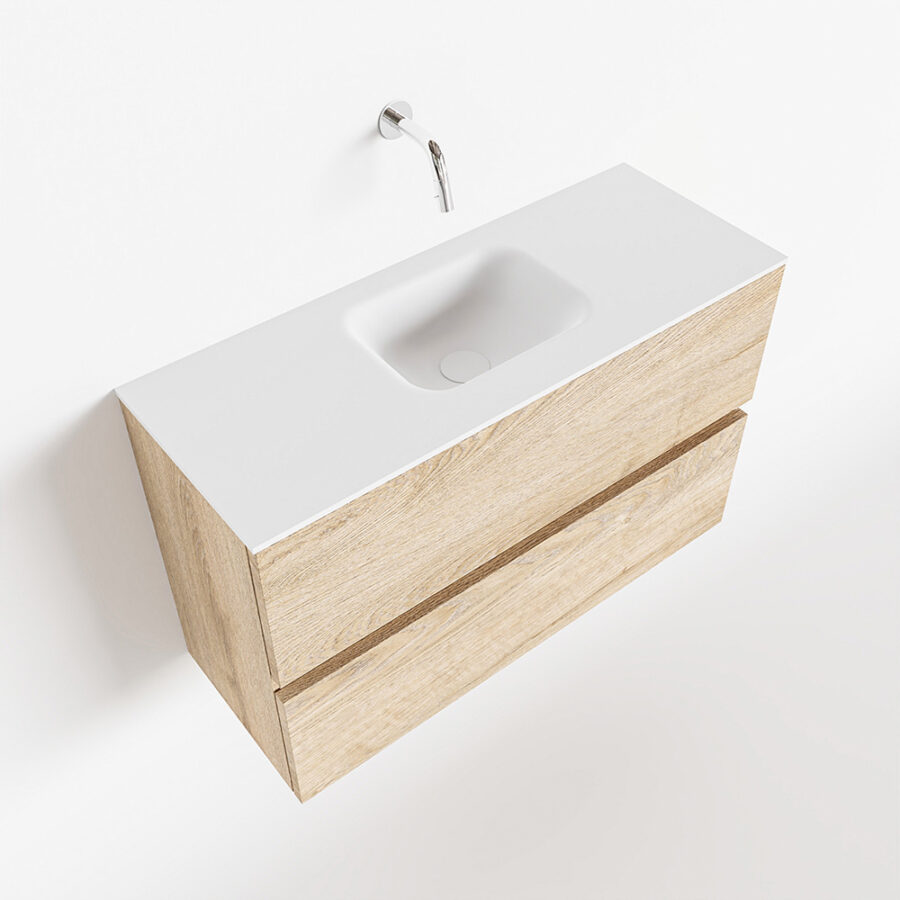 MONDIAZ ADA 80cm toiletmeubel washed oak. LEX wastafel talc positie midden. Zonder kraangat - Afbeelding 4