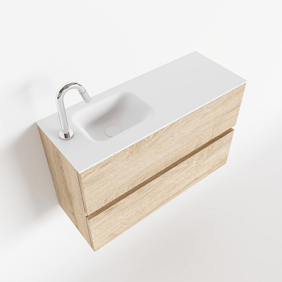 MONDIAZ ADA 80cm toiletmeubel washed oak. LEX wastafel talc positie links. Met 1 kraangat - Afbeelding 4
