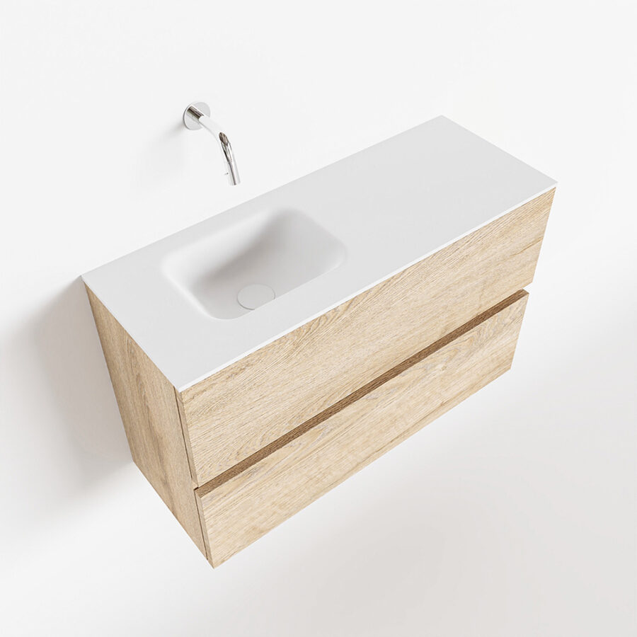 MONDIAZ ADA 80cm toiletmeubel washed oak. LEX wastafel talc positie links. Zonder kraangat - Afbeelding 4