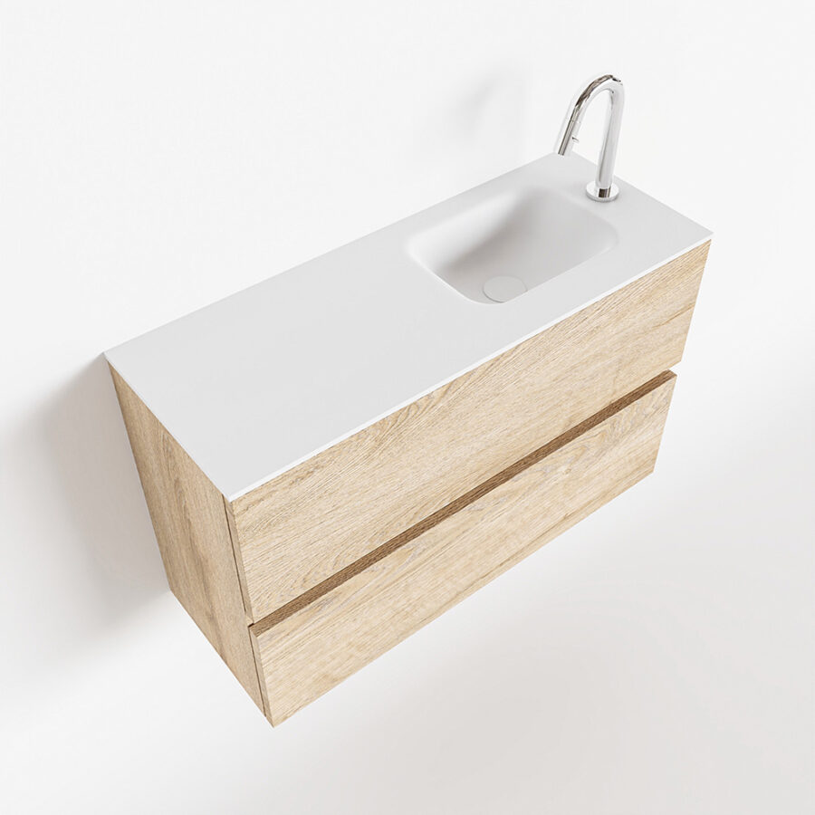MONDIAZ ADA 80cm toiletmeubel washed oak. LEX wastafel talc positie rechts. Met 1 kraangat - Afbeelding 4