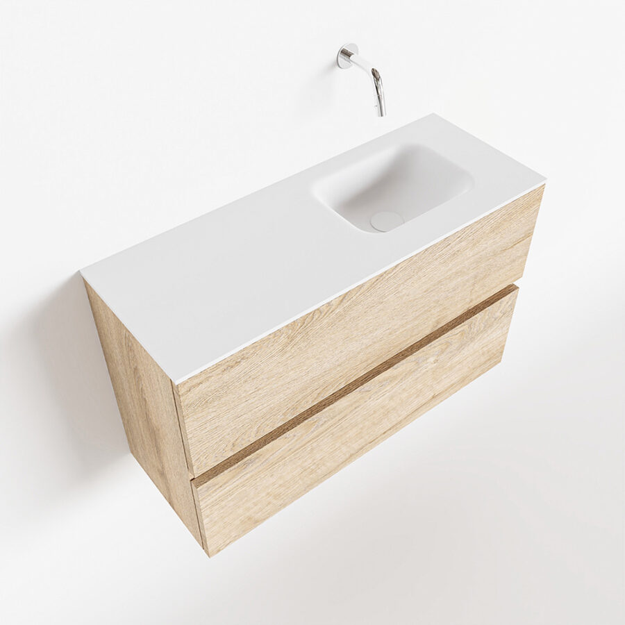 MONDIAZ ADA 80cm toiletmeubel washed oak. LEX wastafel talc positie rechts. Zonder kraangat - Afbeelding 4