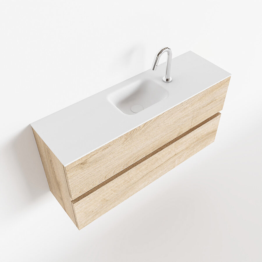 MONDIAZ ADA 100cm toiletmeubel washed oak. LEX wastafel talc positie midden. Met 1 kraangat - Afbeelding 4