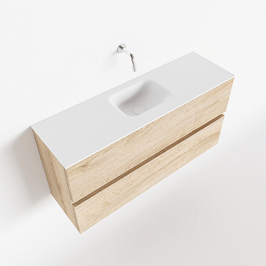 MONDIAZ ADA 100cm toiletmeubel washed oak. LEX wastafel talc positie midden. Zonder kraangat - Afbeelding 4