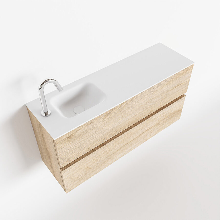 MONDIAZ ADA 100cm toiletmeubel washed oak. LEX wastafel talc positie links. Met 1 kraangat - Afbeelding 4