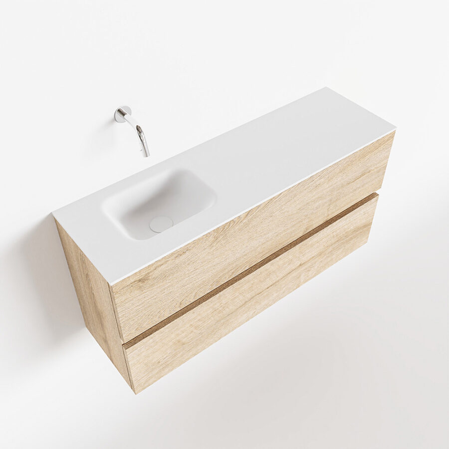 MONDIAZ ADA 100cm toiletmeubel washed oak. LEX wastafel talc positie links. Zonder kraangat - Afbeelding 4