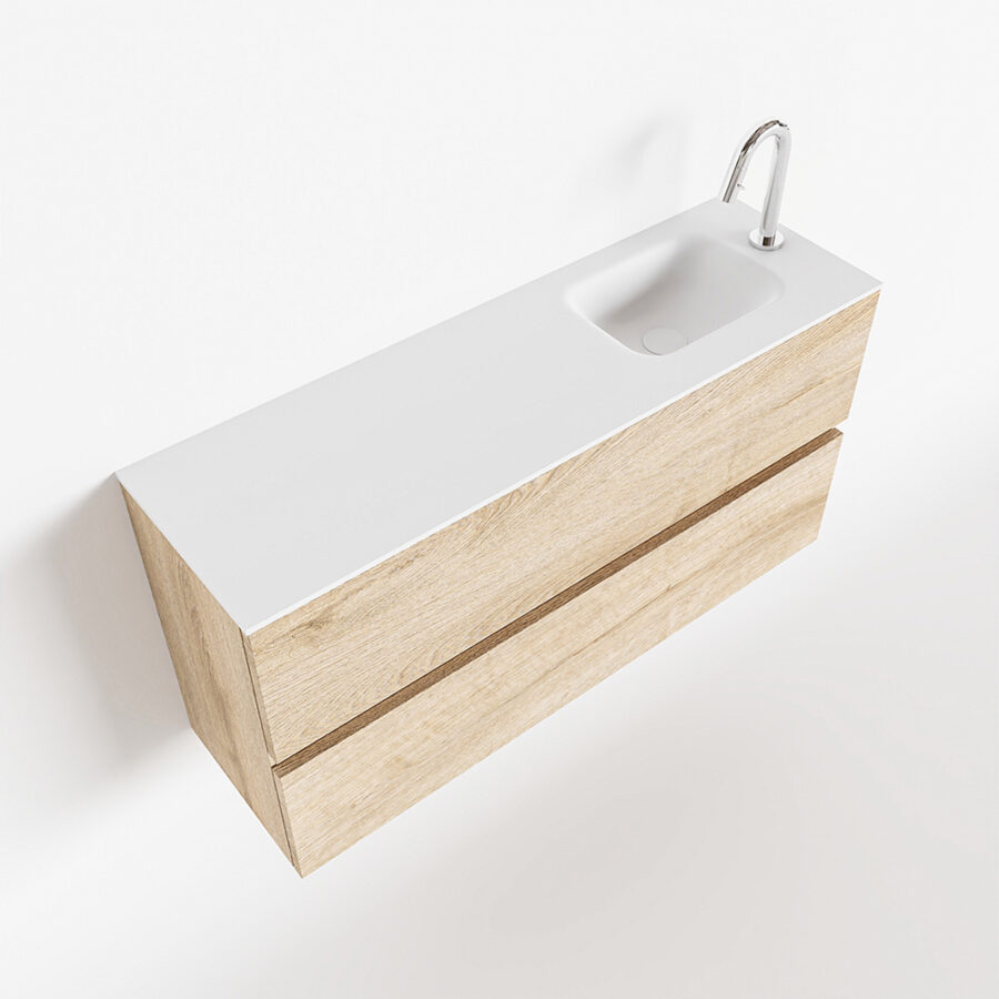 MONDIAZ ADA 100cm toiletmeubel washed oak. LEX wastafel talc positie rechts. Met 1 kraangat - Afbeelding 4