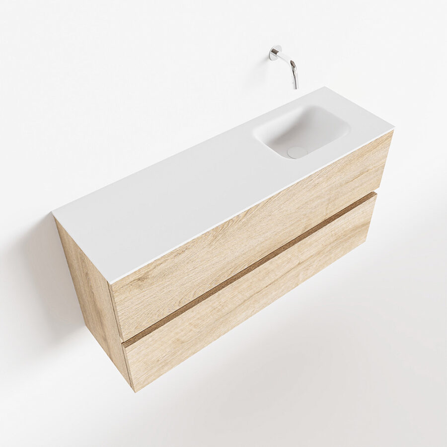 MONDIAZ ADA 100cm toiletmeubel washed oak. LEX wastafel talc positie rechts. Zonder kraangat - Afbeelding 4