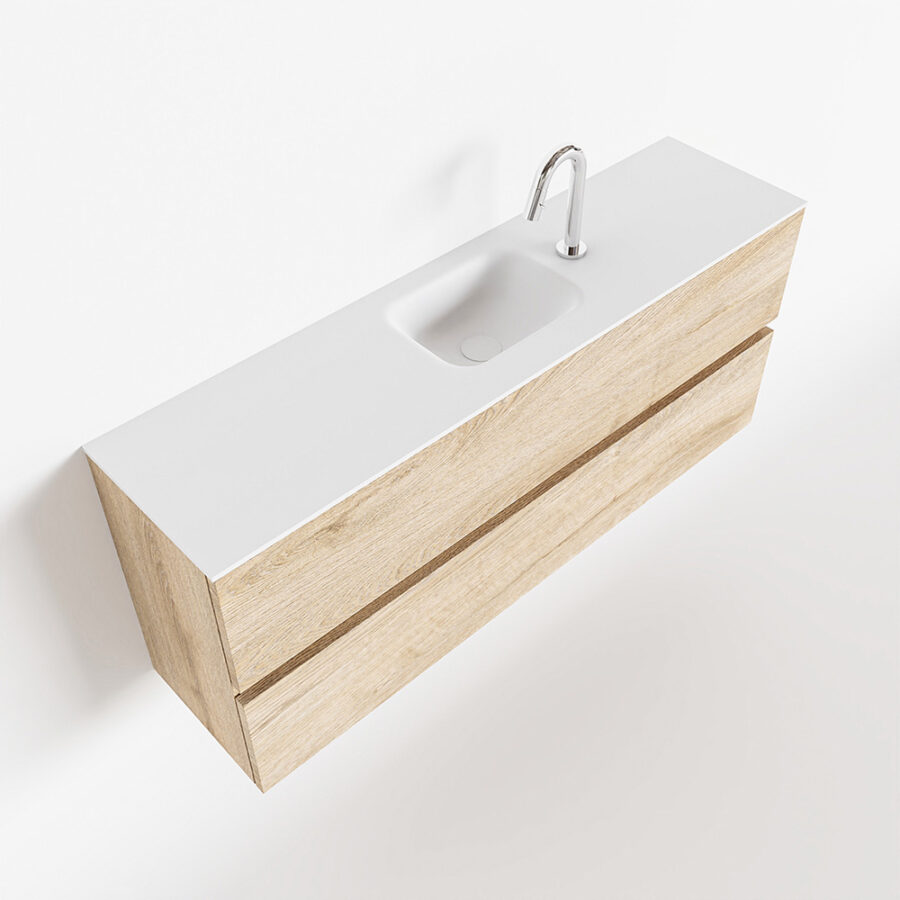 MONDIAZ ADA 120cm toiletmeubel washed oak. LEX wastafel talc positie midden. Met 1 kraangat - Afbeelding 4