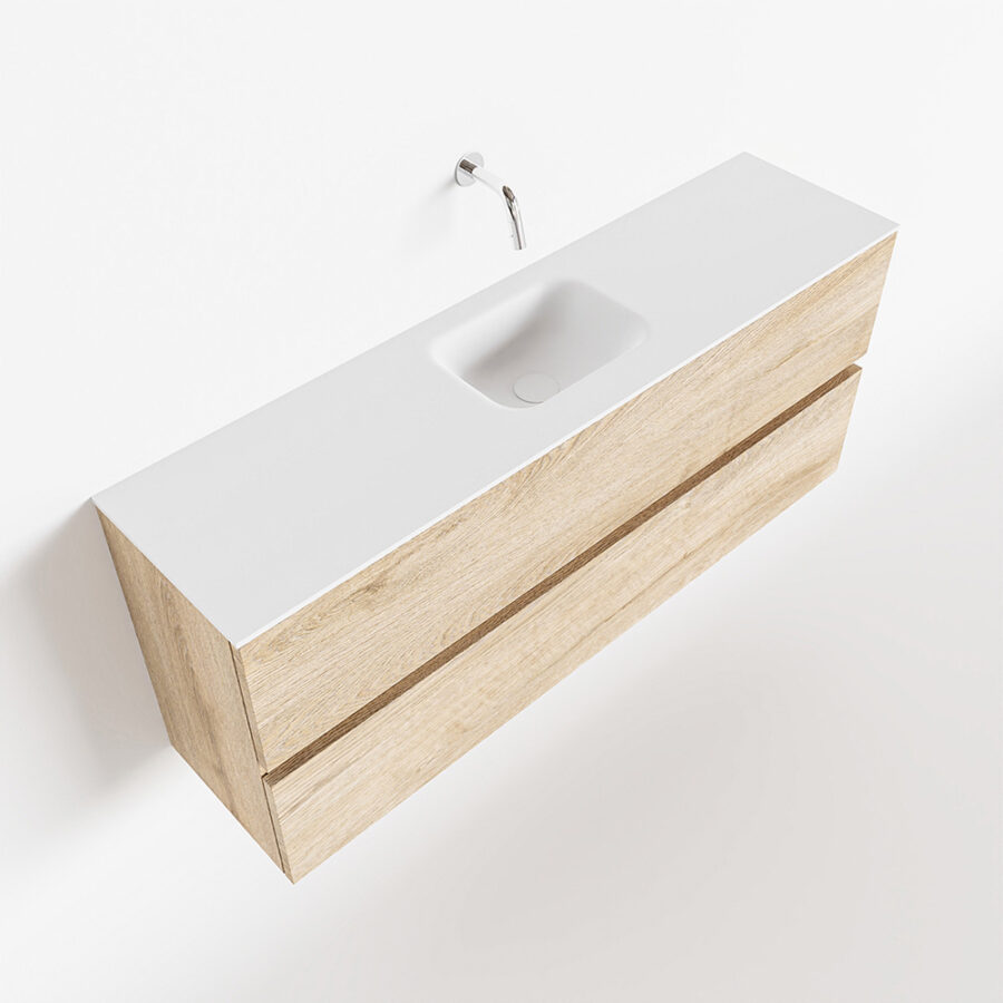 MONDIAZ ADA 120cm toiletmeubel washed oak. LEX wastafel talc positie midden. Zonder kraangat - Afbeelding 4