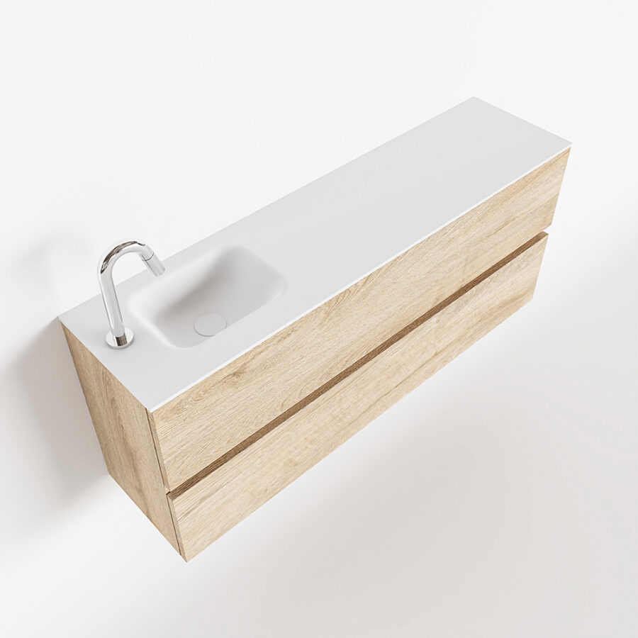 MONDIAZ ADA 120cm toiletmeubel washed oak. LEX wastafel talc positie links. Met 1 kraangat - Afbeelding 4