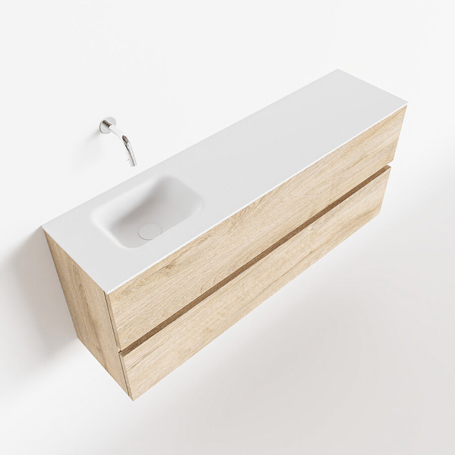 MONDIAZ ADA 120cm toiletmeubel washed oak. LEX wastafel talc positie links. Zonder kraangat - Afbeelding 4