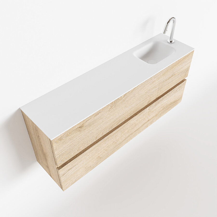 MONDIAZ ADA 120cm toiletmeubel washed oak. LEX wastafel talc positie rechts. Met 1 kraangat - Afbeelding 4