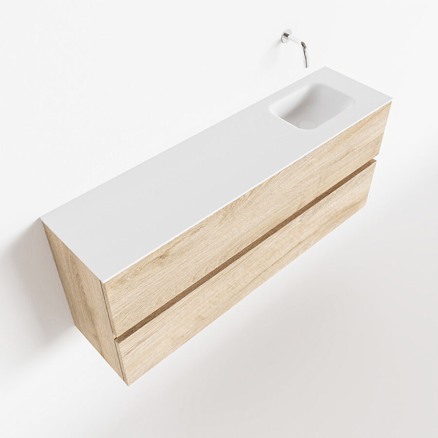 MONDIAZ ADA 120cm toiletmeubel washed oak. LEX wastafel talc positie rechts. Zonder kraangat - Afbeelding 4