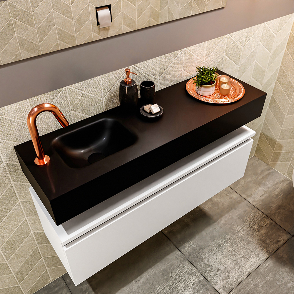 MONDIAZ ANDOR 100cm toiletmeubel talc. LEX 100cm wastafel urban positie links. Met 1 kraangat - Afbeelding 2