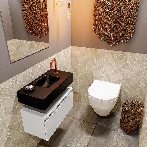 MONDIAZ ANDOR 60cm toiletmeubel talc. LEX 60cm wastafel urban positie midden. Met 1 kraangat