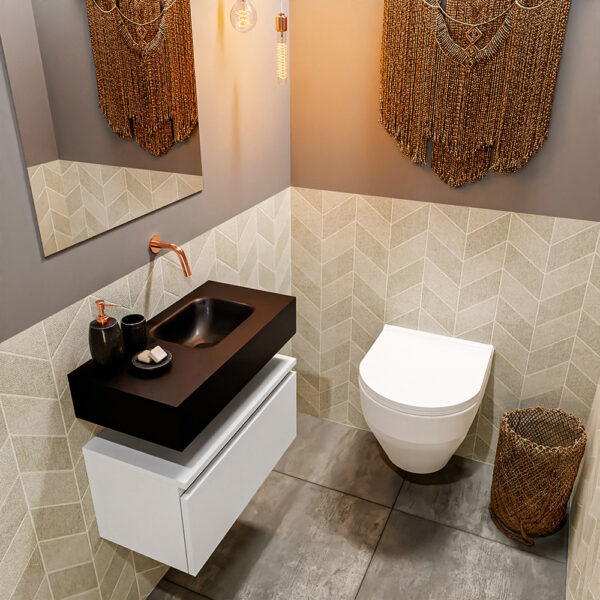 MONDIAZ ANDOR 60cm toiletmeubel talc. LEX 60cm wastafel urban positie rechts. Zonder kraangat