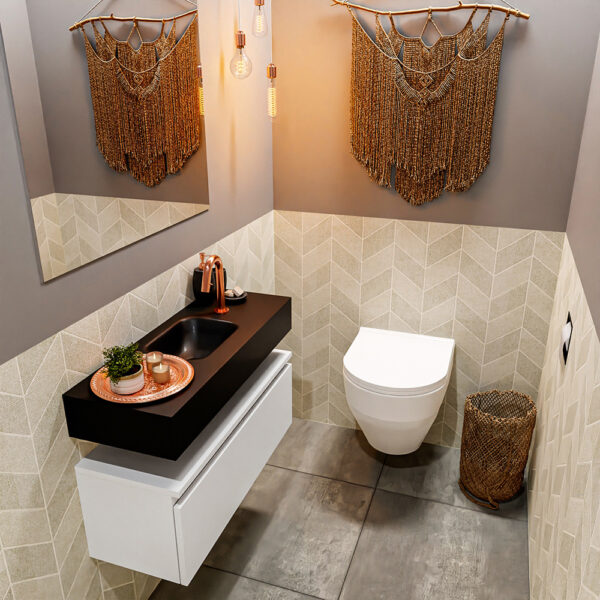 MONDIAZ ANDOR 80cm toiletmeubel talc. LEX 80cm wastafel urban positie midden. Met 1 kraangat