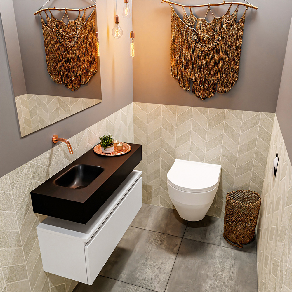 MONDIAZ ANDOR 80cm toiletmeubel talc. LEX 80cm wastafel urban positie links. Zonder kraangat