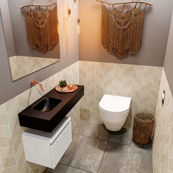 MONDIAZ ANDOR 40cm toiletmeubel talc. LEX 80cm wastafel urban positie links. Zonder kraangat