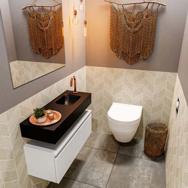 MONDIAZ ANDOR 80cm toiletmeubel talc. LEX 80cm wastafel urban positie rechts. Met 1 kraangat