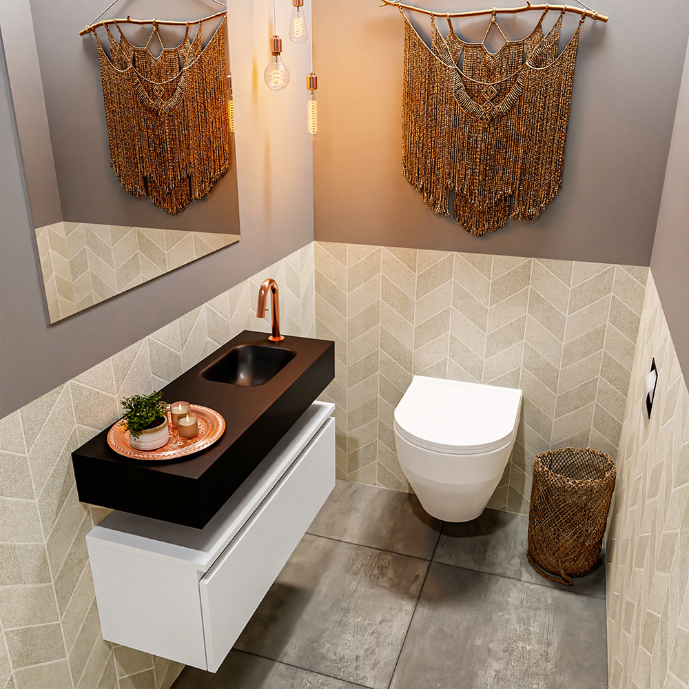 MONDIAZ ANDOR 80cm toiletmeubel talc. LEX 80cm wastafel urban positie rechts. Met 1 kraangat