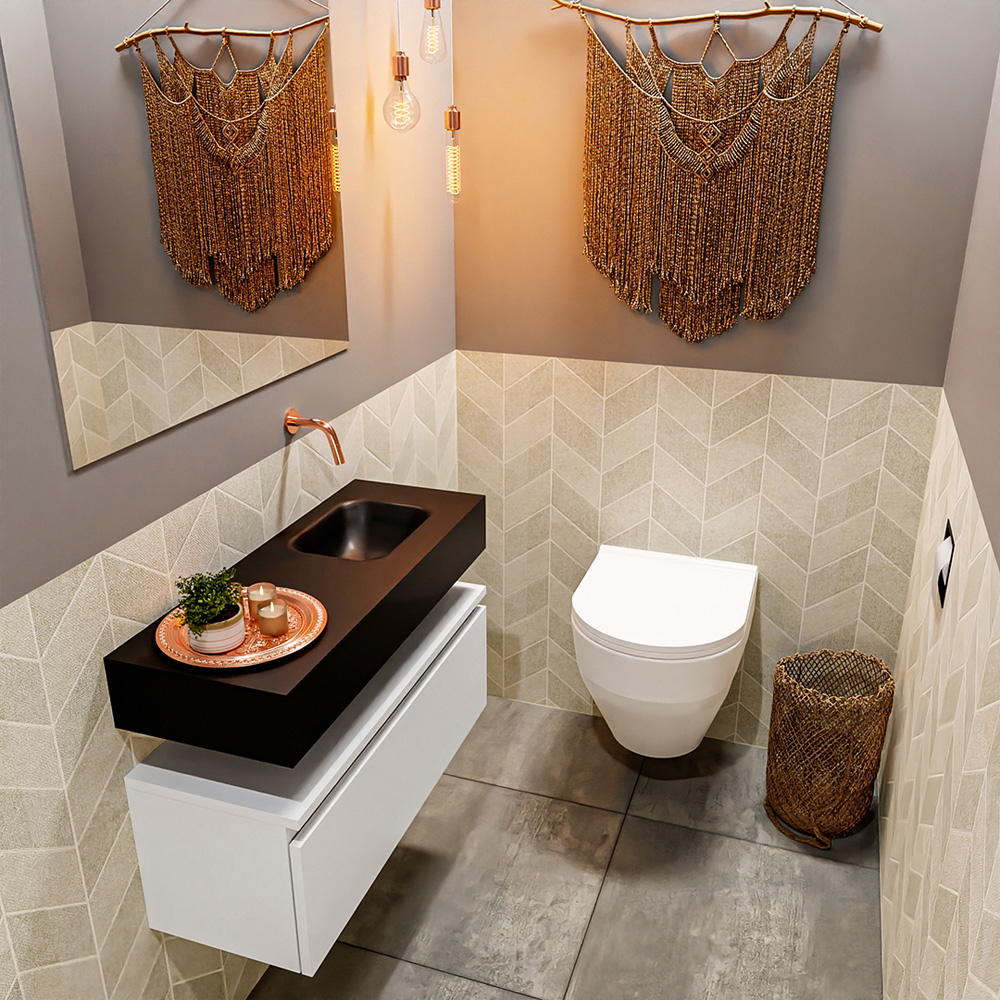 MONDIAZ ANDOR 80cm toiletmeubel talc. LEX 80cm wastafel urban positie rechts. Zonder kraangat