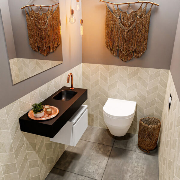 MONDIAZ ANDOR 40cm toiletmeubel talc. LEX 80cm wastafel urban positie rechts. Met 1 kraangat