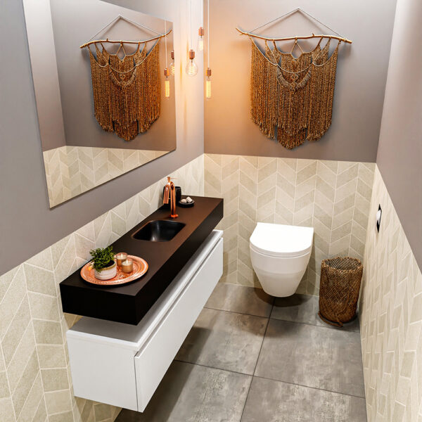 MONDIAZ ANDOR 120cm toiletmeubel talc. LEX 120cm wastafel urban positie midden. Met 1 kraangat