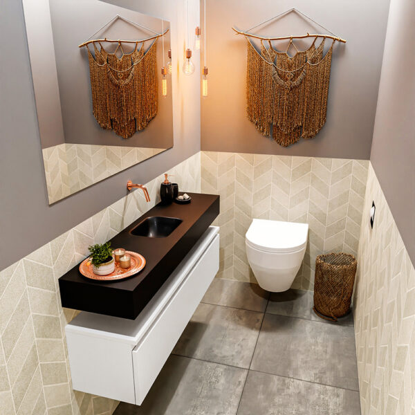 MONDIAZ ANDOR 120cm toiletmeubel talc. LEX 120cm wastafel urban positie midden. Zonder kraangat