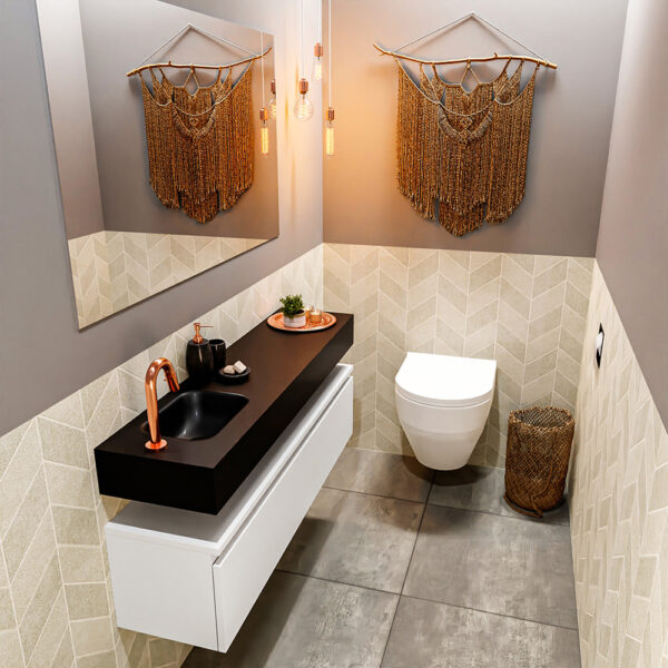 MONDIAZ ANDOR 120cm toiletmeubel talc. LEX 120cm wastafel urban positie links. Met 1 kraangat