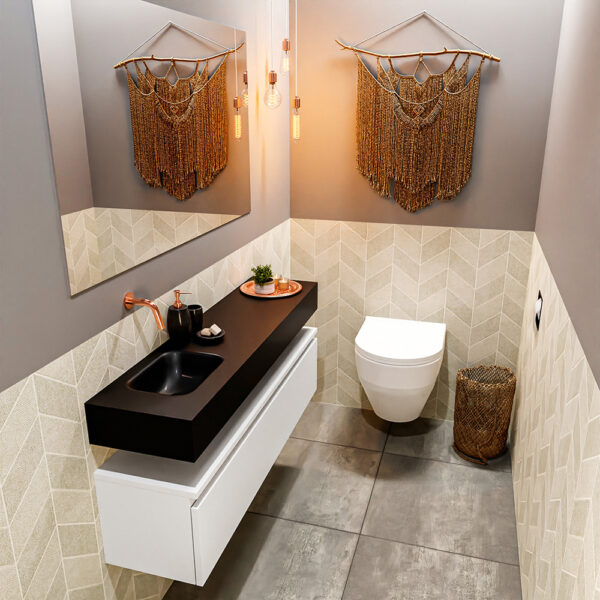 MONDIAZ ANDOR 120cm toiletmeubel talc. LEX 120cm wastafel urban positie links. Zonder kraangat