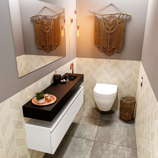 MONDIAZ ANDOR 120cm toiletmeubel talc. LEX 120cm wastafel urban positie rechts. Met 1 kraangat