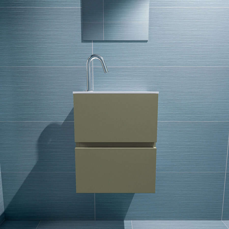 MONDIAZ ADA 40cm toiletmeubel army. LEX wastafel talc positie rechts. Met 1 kraangat - Afbeelding 3