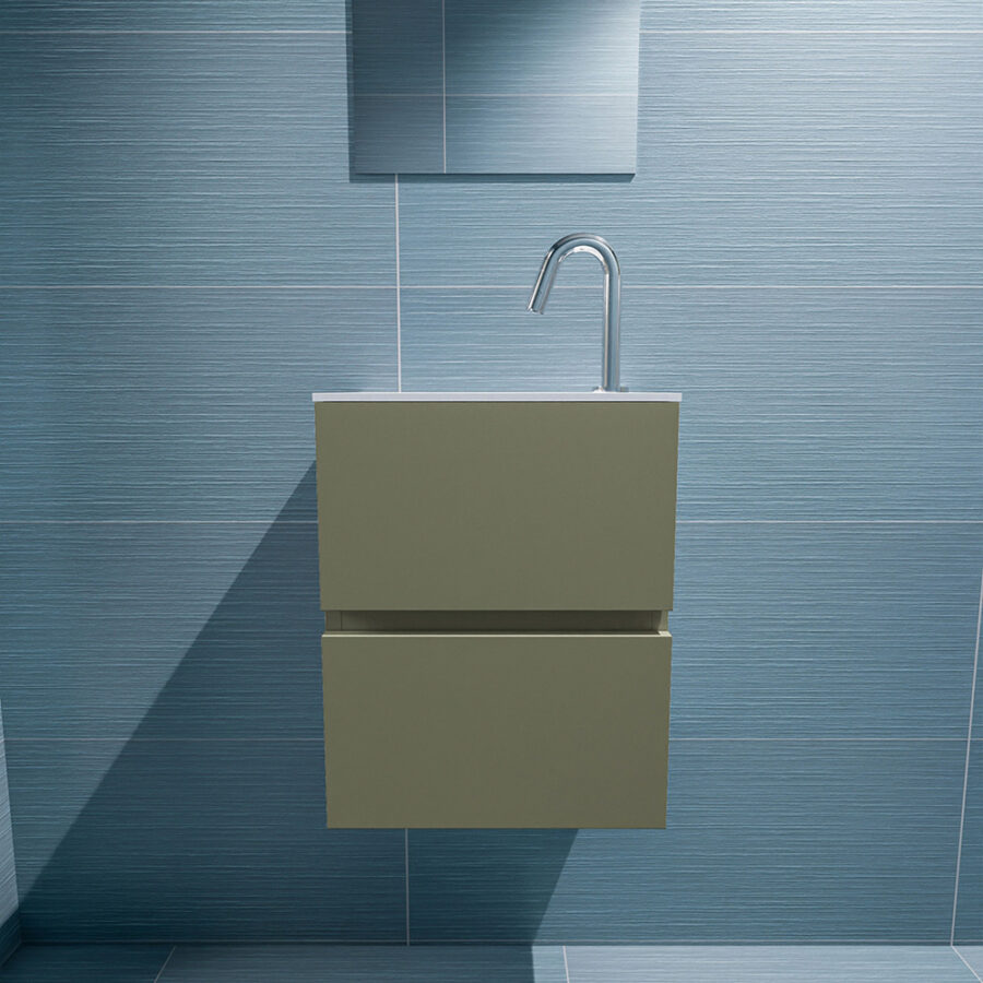 MONDIAZ ADA 40cm toiletmeubel army. LEX wastafel talc positie links. Met 1 kraangat - Afbeelding 3