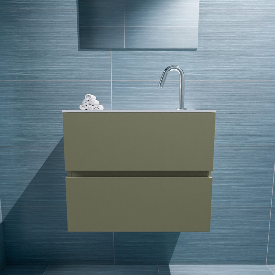 MONDIAZ ADA 60cm toiletmeubel army. LEX wastafel talc positie midden. Met 1 kraangat - Afbeelding 3