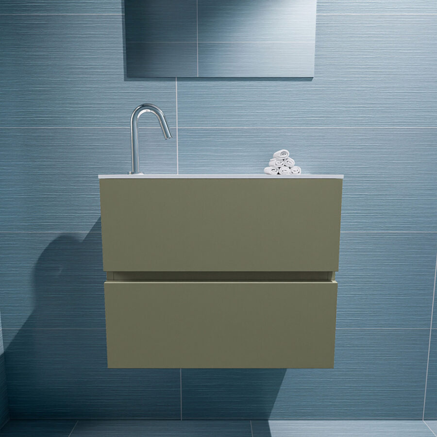 MONDIAZ ADA 60cm toiletmeubel army. LEX wastafel talc positie links. Met 1 kraangat - Afbeelding 3
