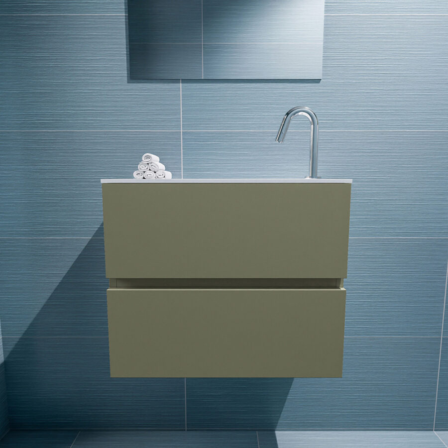 MONDIAZ ADA 60cm toiletmeubel army. LEX wastafel talc positie rechts. Met 1 kraangat - Afbeelding 3