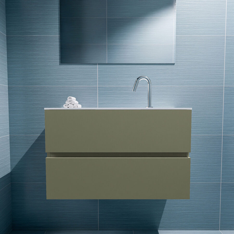 MONDIAZ ADA 80cm toiletmeubel army. LEX wastafel talc positie midden. Met 1 kraangat - Afbeelding 3