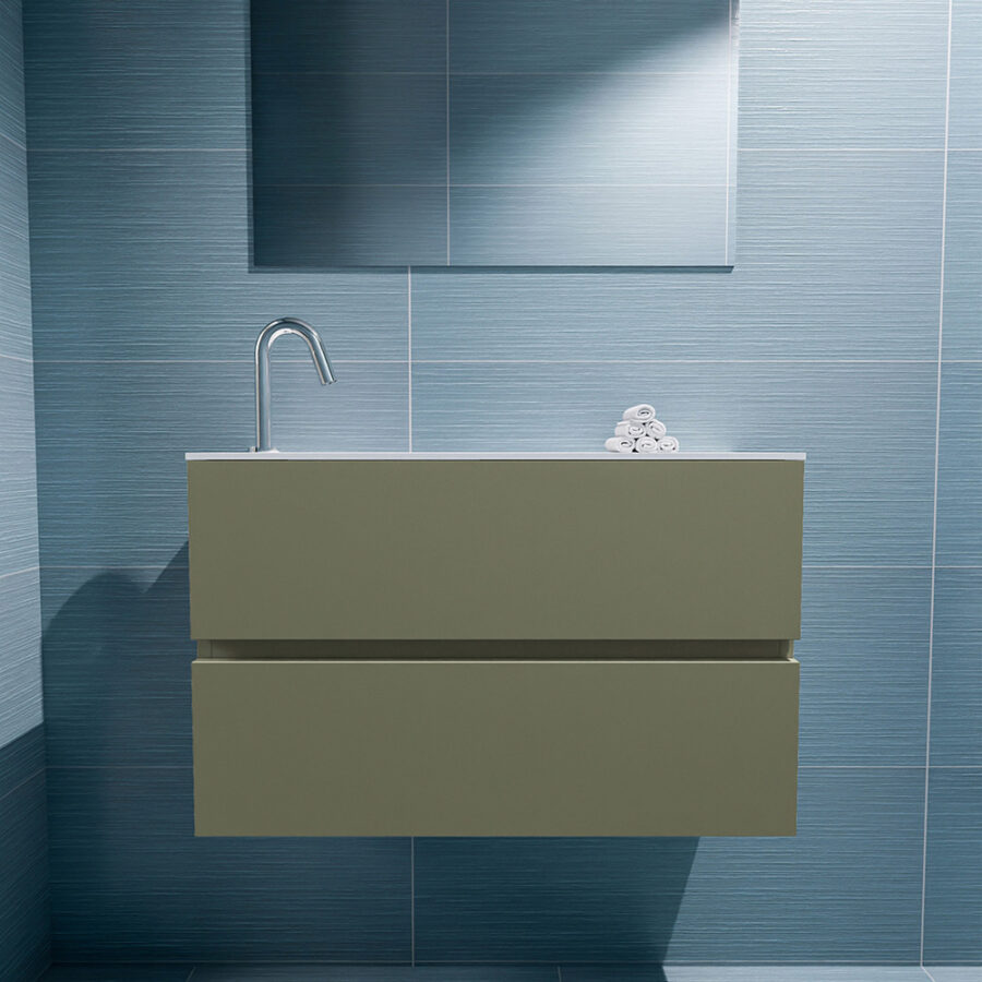 MONDIAZ ADA 80cm toiletmeubel army. LEX wastafel talc positie links. Met 1 kraangat - Afbeelding 3