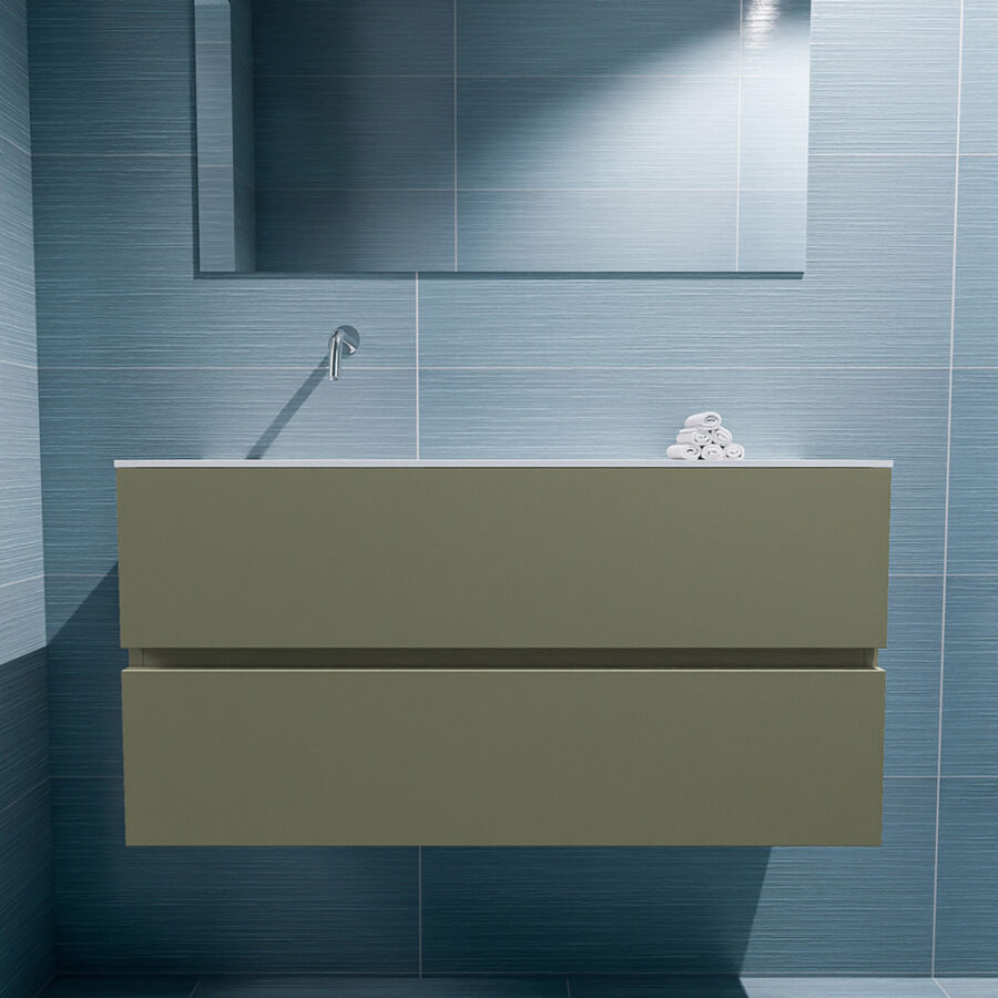MONDIAZ ADA 100cm toiletmeubel army. LEX wastafel talc positie links. Zonder kraangat - Afbeelding 3