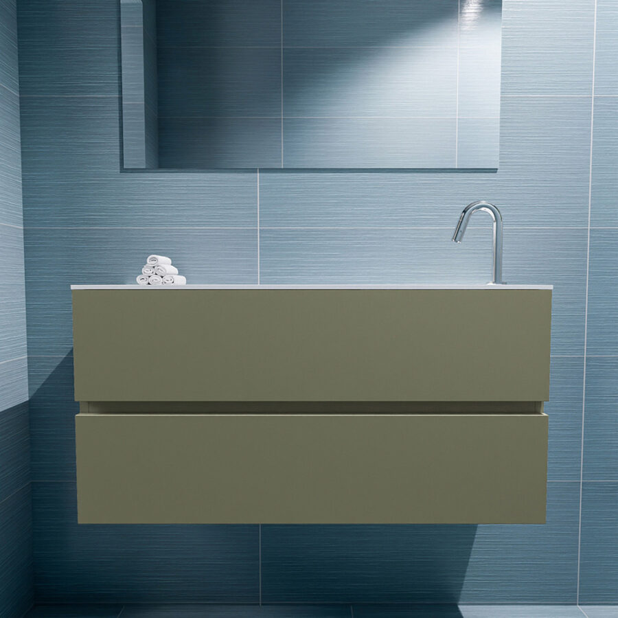 MONDIAZ ADA 100cm toiletmeubel army. LEX wastafel talc positie rechts. Met 1 kraangat - Afbeelding 3