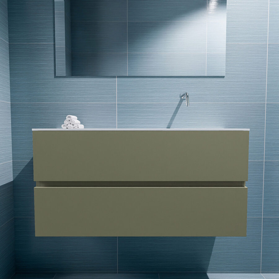 MONDIAZ ADA 100cm toiletmeubel army. LEX wastafel talc positie rechts. Zonder kraangat - Afbeelding 3